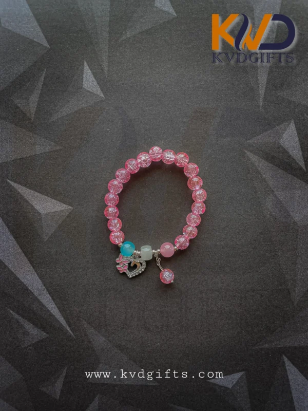 Pink Crystal Bead Charm Bracelet with Heart & Butterfly Accents – Elegant Gift Packaging