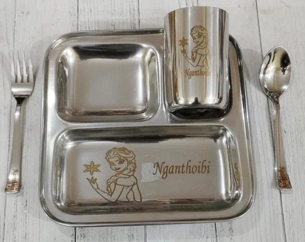 Personalized Stainless Steel Dinner Set for Kids – Custom Name & Favorite Cartoon