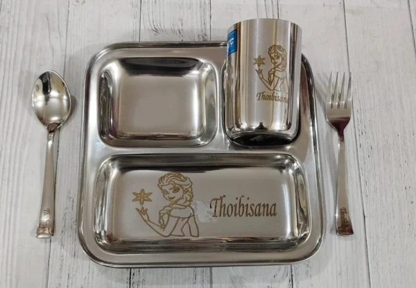 Personalized Stainless Steel Dinner Set for Kids – Custom Name & Favorite Cartoon