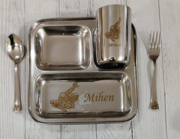 Personalized Stainless Steel Dinner Set for Kids – Custom Name & Favorite Cartoon