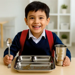 Personalized Stainless Steel Dinner Set for Kids – Custom Name & Favorite Cartoon