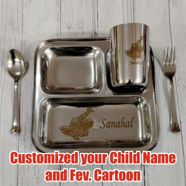 Personalized Stainless Steel Dinner Set for Kids – Custom Name & Favorite Cartoon