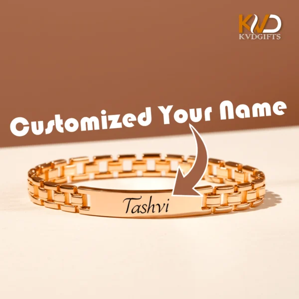 Personalized Name Engraved Bracelet – Rose Gold, Elegant, Customizable & Stylish